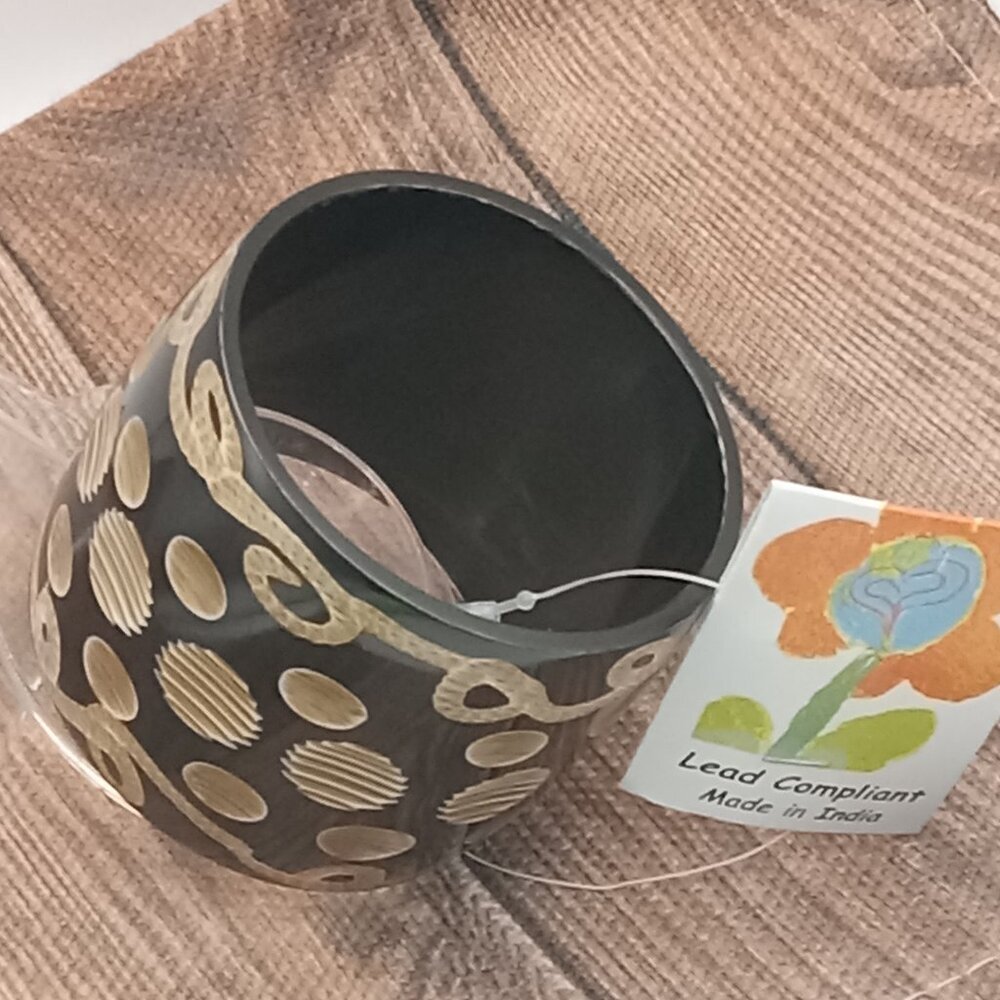 Black Chunky Plastic Geometric Tan Circles BANGLE India SMALL Wrist 2.5" Dia